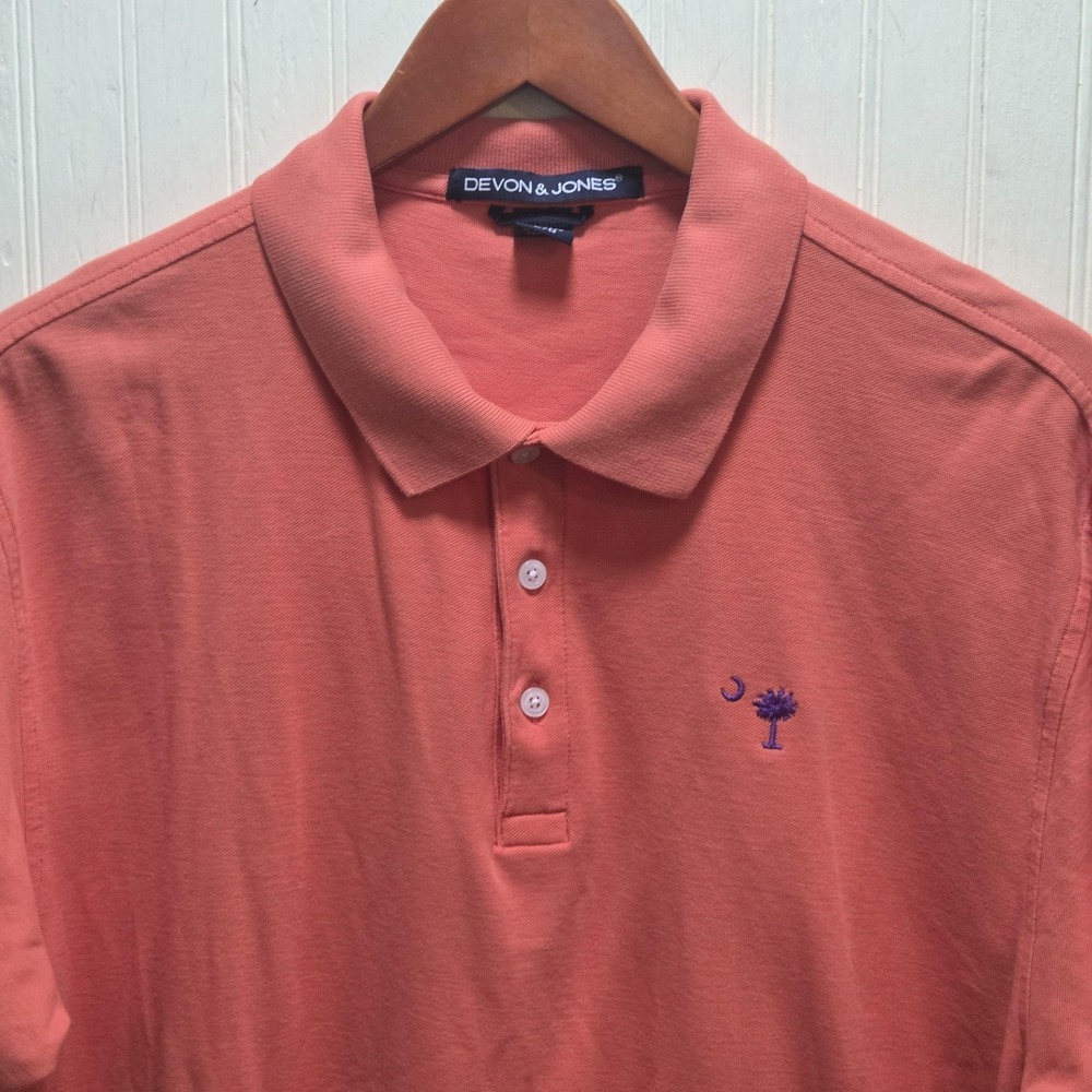 Devon & Jones Polo Shirt Mens L Orange Solid Pima Cotton Knit Golf Casual Top